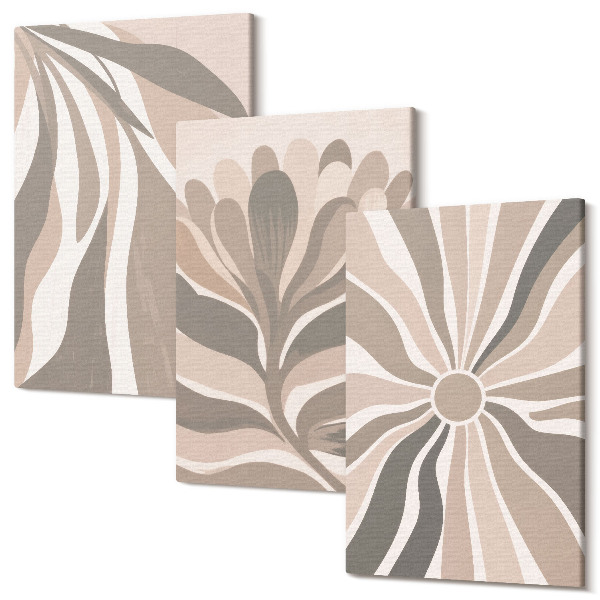 Sada 3 obrazov Abstraktné rastlinné vzory v odtieňoch béžovej a hnedej