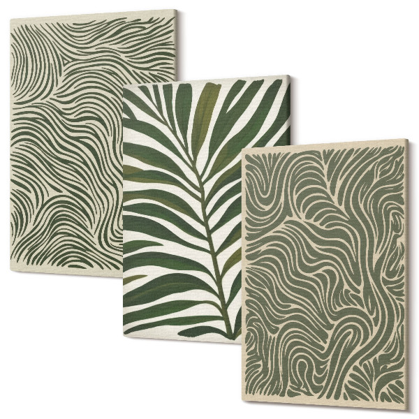 Sada obrazov triptych Abstraktné vzory s listami a vlnitými tvarmi