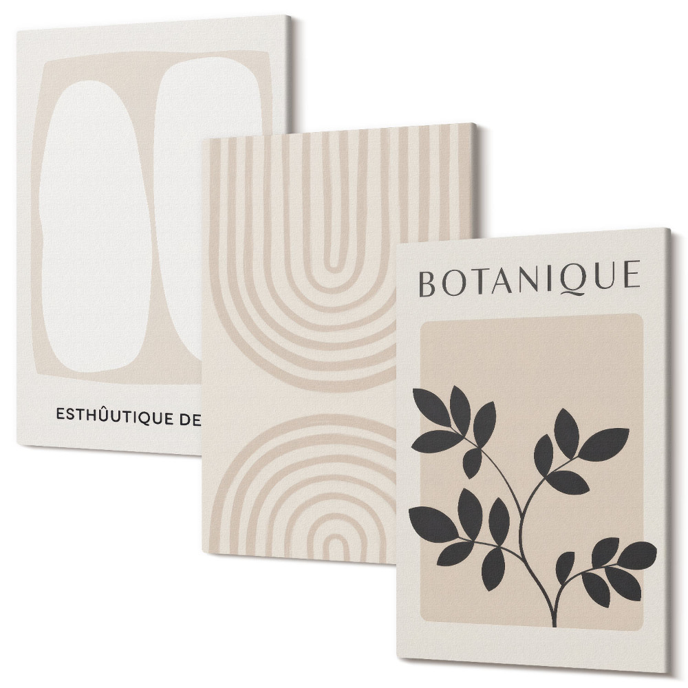 Sada obrazov triptych Boho jemné plagáty s abstraktnými rastlinnými motívmi