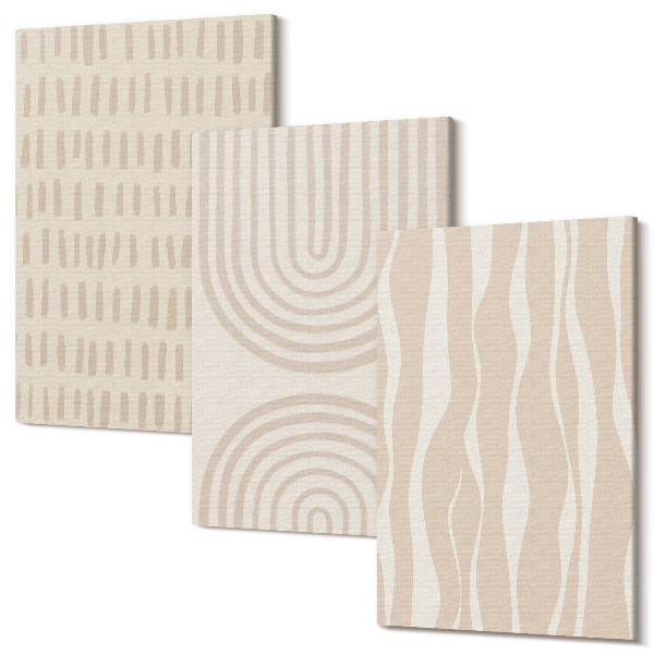 Sada 3 obrazov Abstraktné vzory v odtieňoch béžovej a bielej