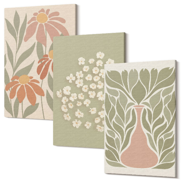 Sada obrazov na stenu triptych Kvetinové motívy, minimalistické vzory, boho štýl