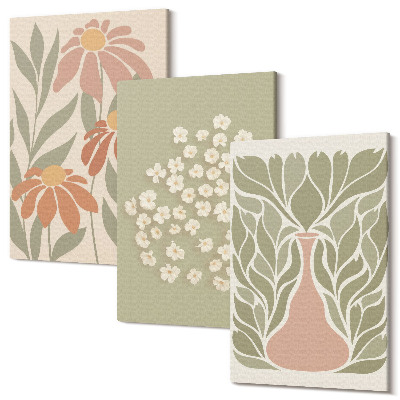 Sada obrazov na stenu triptych Kvetinové motívy, minimalistické vzory, boho štýl