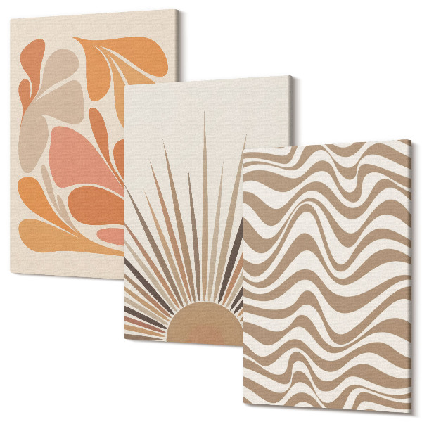 Sada 3 obrazov Sun boho pastelové abstraktné tvary