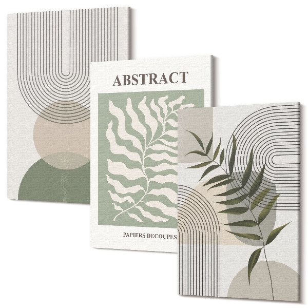 Sada obrazov na stenu triptych Botanické abstrakty rustikálny boho štýl