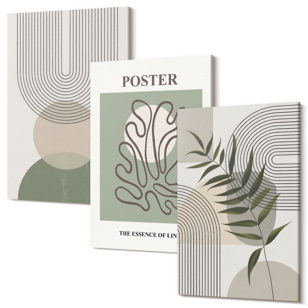 Sada 3 obrazov Plagát s geometrickými abstraktnými botanickými vzormi
