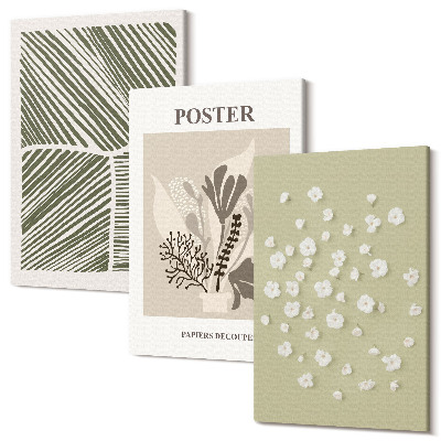 Sada obrazov na stenu triptych Rastlinné motívy v tlmených farbách a vzoroch