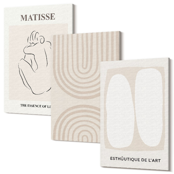 Sada obrazov triptych Štýlové línie a minimalistické tvary v neutrálnych tónoch