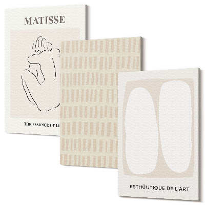 Sada obrazov na stenu triptych Línie a tvary v odtieňoch béžovej a bielej