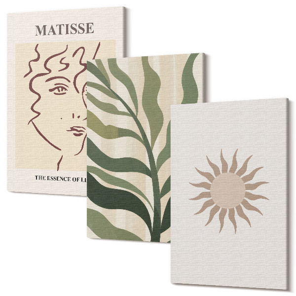 Sada obrazov na stenu triptych Abstraktné rastlinné vzory a línie v tlmených farbách