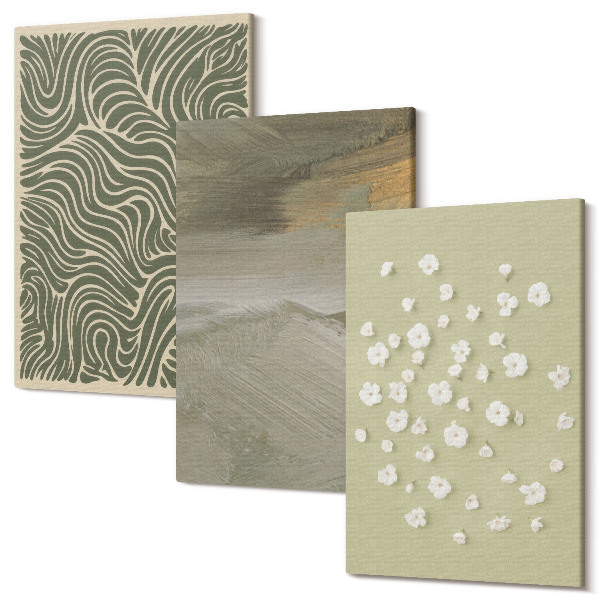 Sada obrazov triptych Vlnité a abstraktné vzory s boho kvetmi