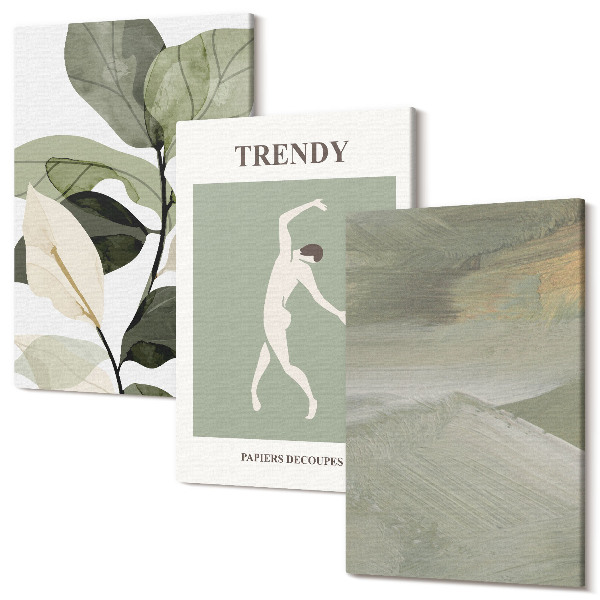 Sada obrazov na stenu triptych Rastlinné vzory so siluetami a abstraktnými formami