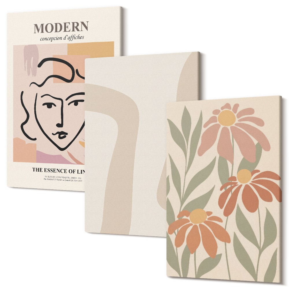 Sada 3 obrazov Žena v modernom štýle s abstraktnými vzormi