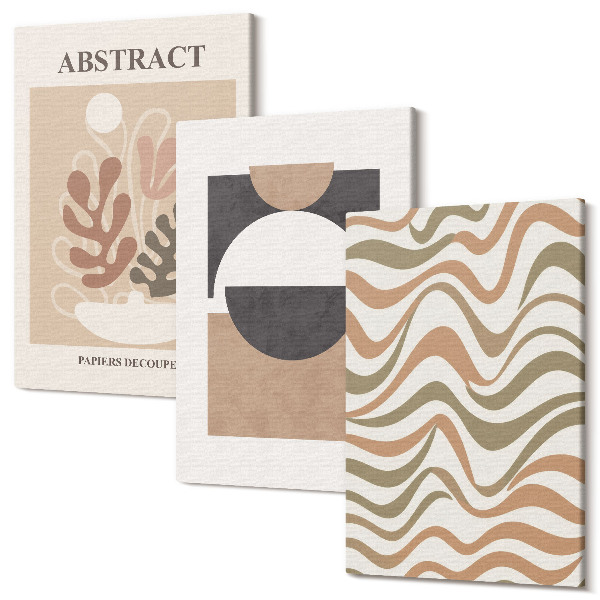 Sada 3 obrazov Abstraktné tvary a vzory v tlmených farbách
