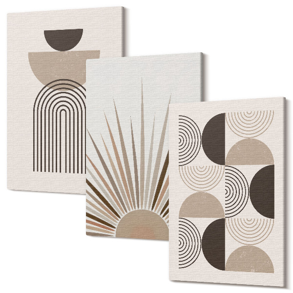 Sada 3 obrazov Abstraktné tvary v odtieňoch béžovej a hnedej