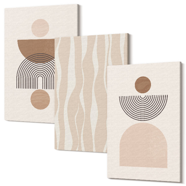Sada obrazov triptych Abstraktné tvary v odtieňoch hnedej a béžovej