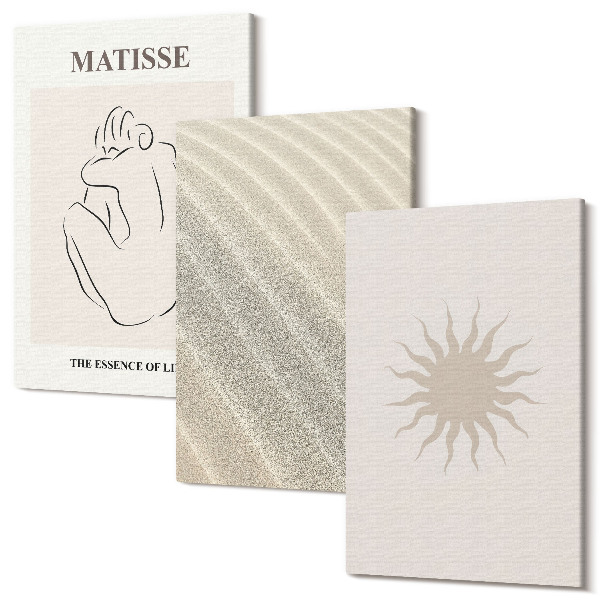 Sada obrazov triptych Minimalistické línie, piesok, vlny a slnko