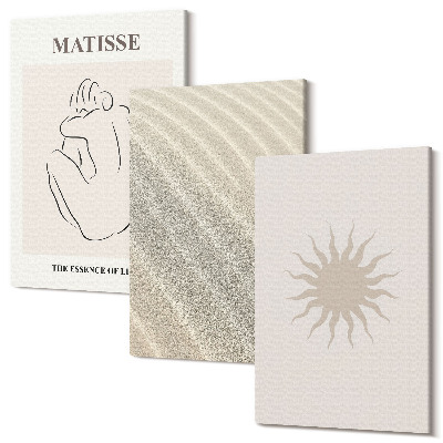 Sada obrazov triptych Minimalistické línie, piesok, vlny a slnko