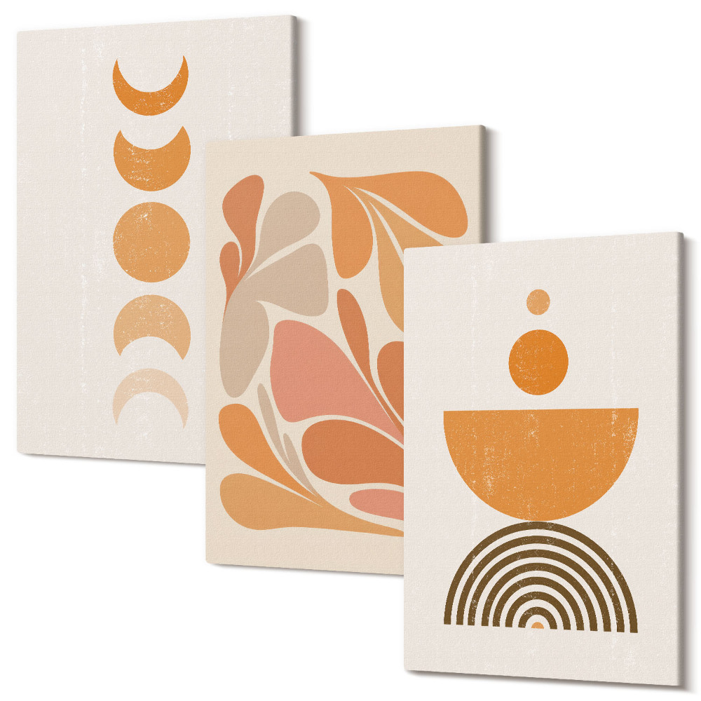 Sada obrazov triptych Abstraktné tvary v odtieňoch oranžovej