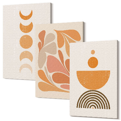 Sada obrazov triptych Abstraktné tvary v odtieňoch oranžovej
