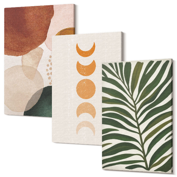 Sada 3 obrazov Abstraktné tvary v teplých farbách a listoch