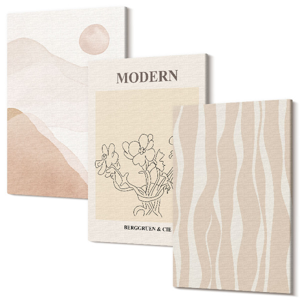 Sada obrazov triptych Abstraktné tvary v tlmených farbách