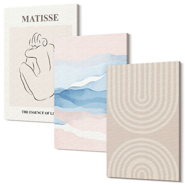 Sada obrazov na stenu triptych Línie a vlny v pastelových odtieňoch s minimalistickým akcentom