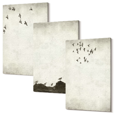 Sada obrazov na stenu triptych Lietajúci kŕdeľ vtákov v minimalistickom štýle