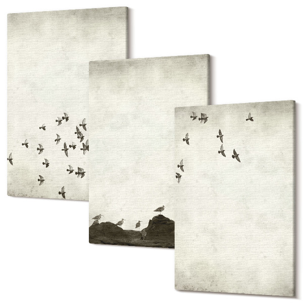 Sada 3 obrazov Vtáky v lete maľované v minimalistickom štýle