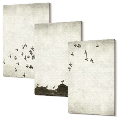 Sada 3 obrazov Vtáky v lete maľované v minimalistickom štýle