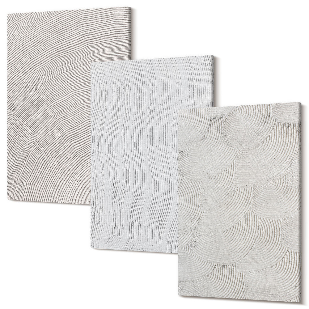 Sada obrazov triptych Vzory v piesku, lineárne geometrické štruktúry