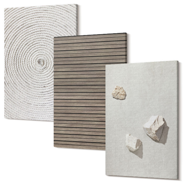 Sada 3 obrazov Prírodné textúry drevené kamene lano
