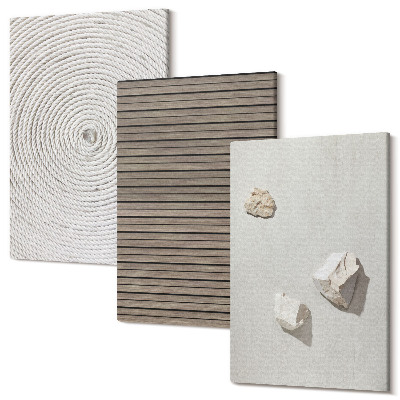 Sada 3 obrazov Prírodné textúry drevené kamene lano