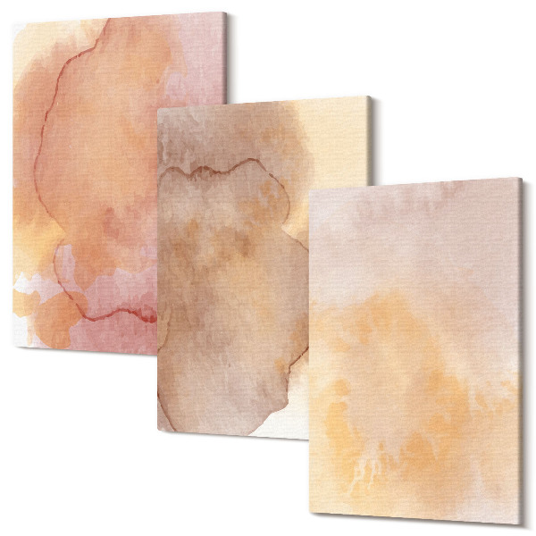 Sada obrazov na stenu triptych Teplé akvarely na plátne, farebné textúry