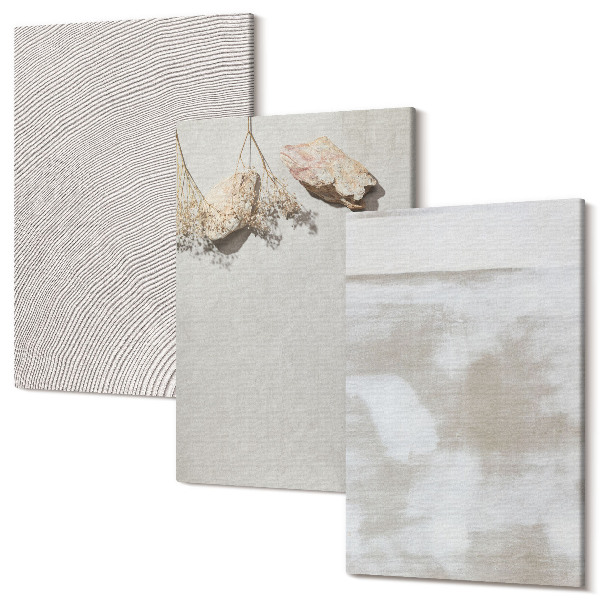 Sada 3 obrazov Piesok, kamene a opotrebovaná textúra v boho štýle