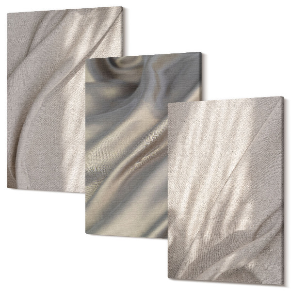 Sada obrazov triptych Detailný záber na prírodné štruktúry tkanín v štýle boho