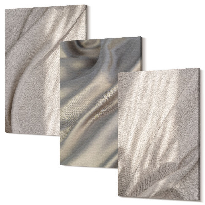 Sada obrazov triptych Detailný záber na prírodné štruktúry tkanín v štýle boho