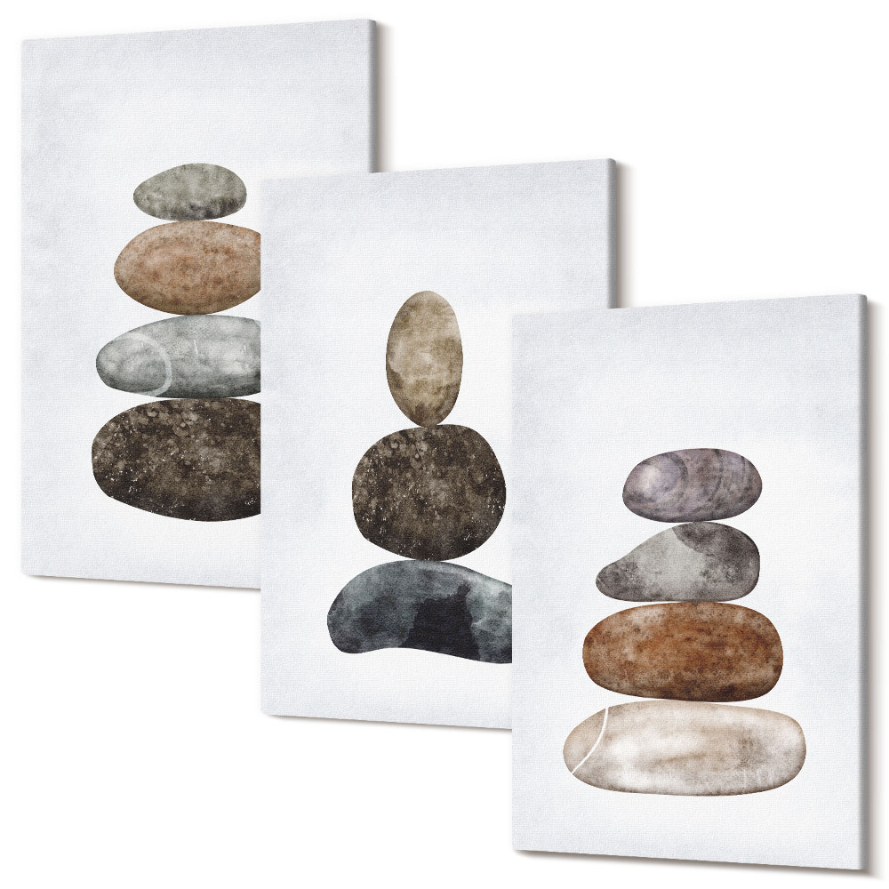 Sada obrazov na stenu triptych Minimalistický boho obraz Stohy kameňov