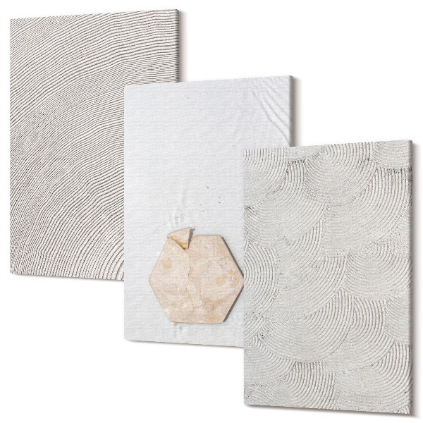 Sada obrazov na stenu triptych Ľahké textúry na piesku, jemný boho štýl