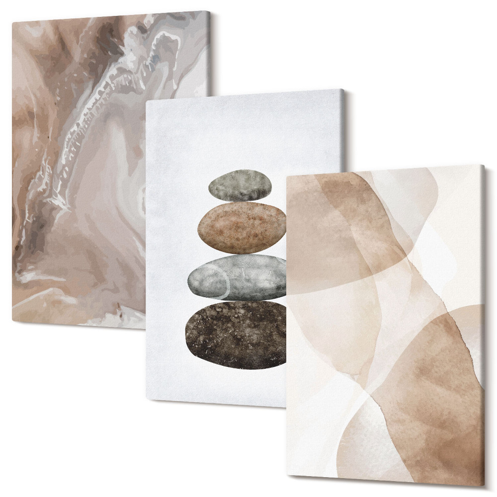 Sada 3 obrazov Abstraktné tvary maľované štruktúry v pastelových farbách
