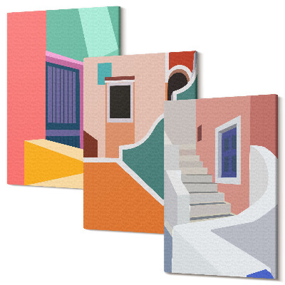 Sada obrazov triptych Farebné ilustrácie budov v modernom štýle