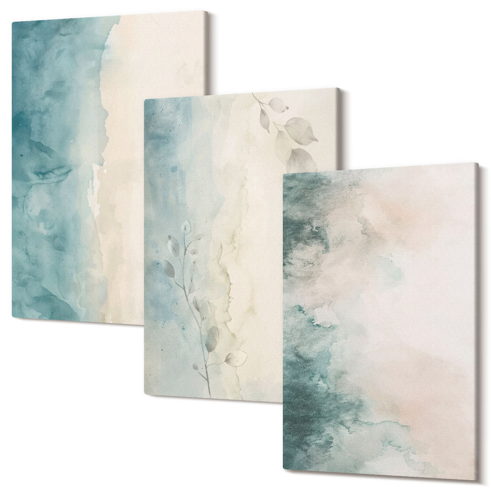 Sada obrazov triptych Akvarelové maľby na plátne, minimalistický štýl