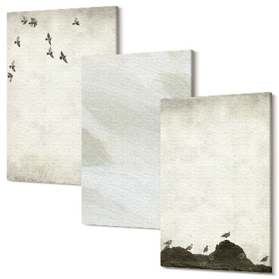 Sada 3 obrazov Vtáky, kamene a ťahy štetcom minimalistické dekorácie
