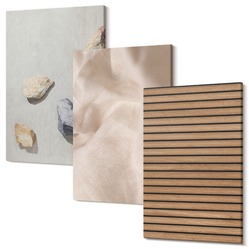 Sada 3 obrazov Kamene, drevo, látka, rôzne textúry