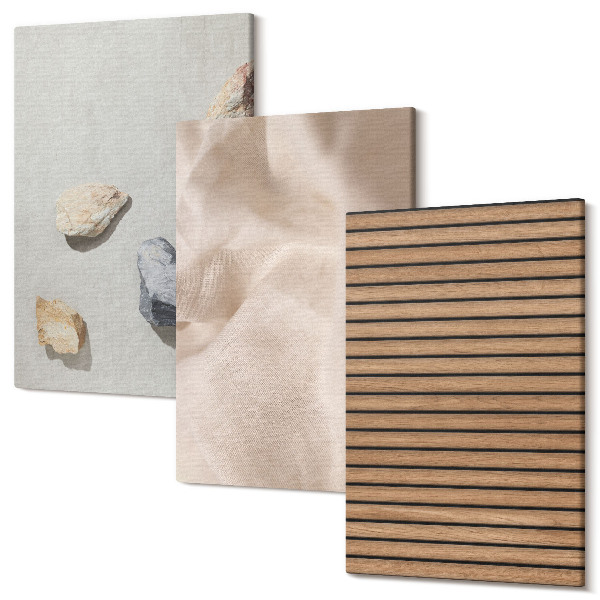 Sada 3 obrazov Kamene, drevo, látka, rôzne textúry