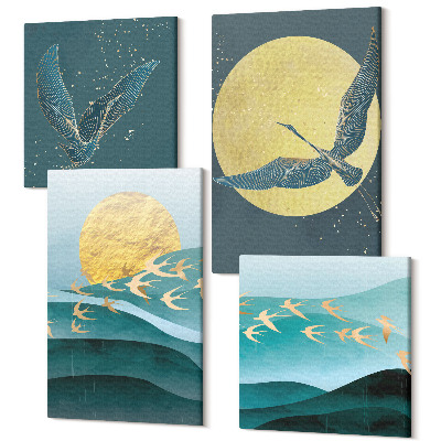Sada obrazov na stenu kvadryptych Štýlové abstraktné krajiny s vtákmi