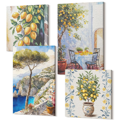 Sada 4 obrazov Citrónové stromy a maľované výhľady na more