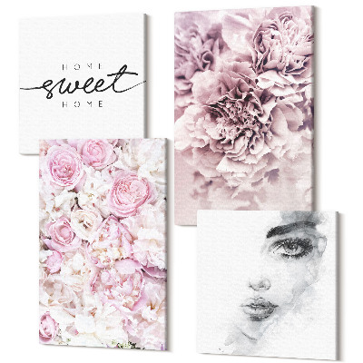 Sada 4 obrazov Jemné pivonky portrét ženy doma sladký domov