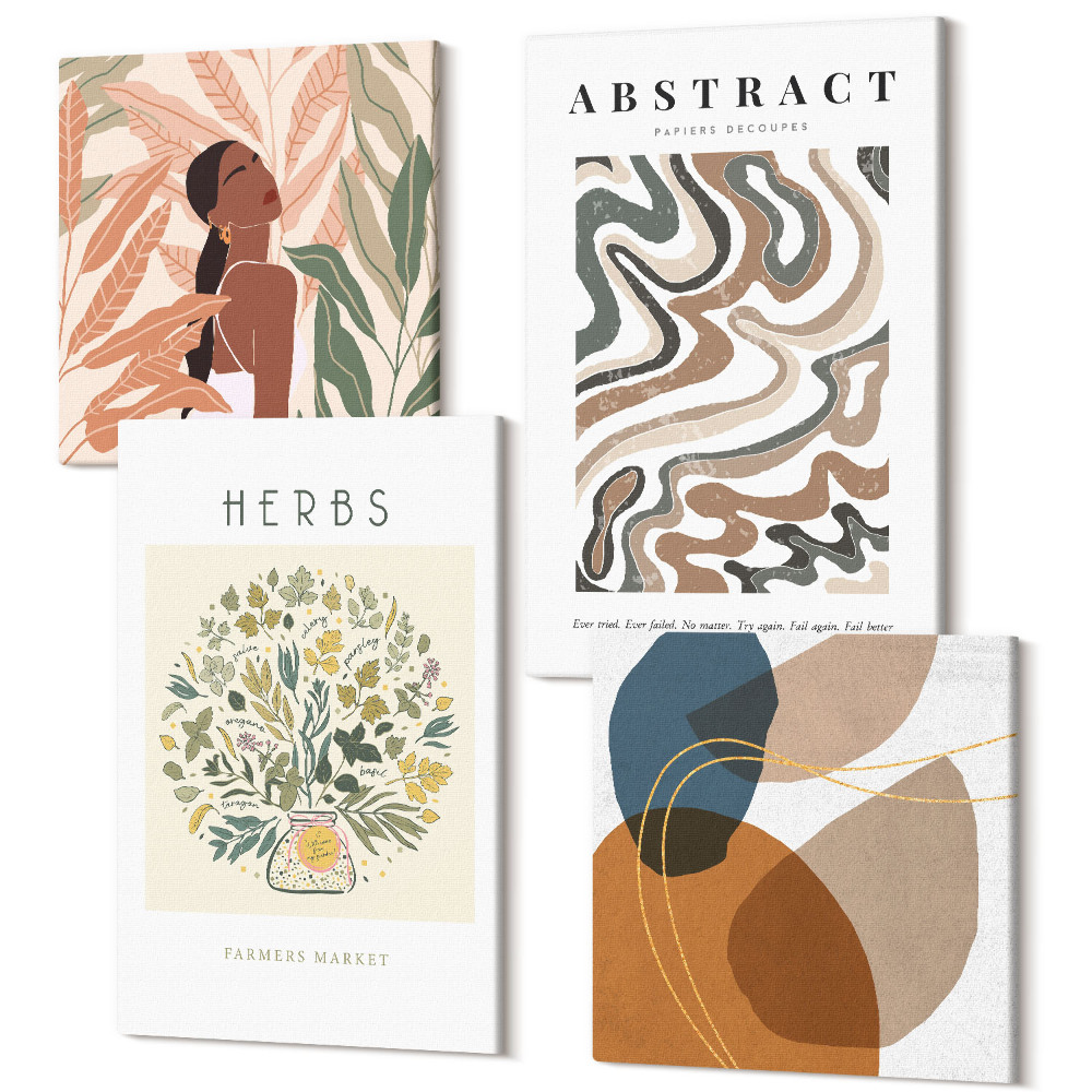 Sada obrazov na stenu kvadryptych Boho estetické pastelové minimalistické plagáty