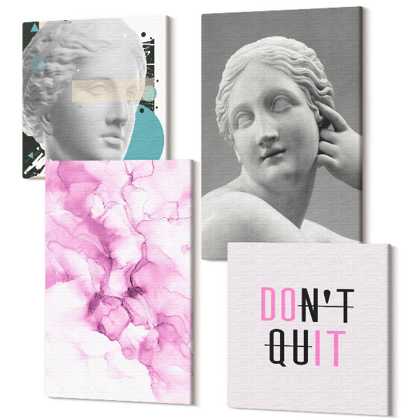 Sada 4 obrazov Akvarel inšpirujúci slogan staroveké sochy