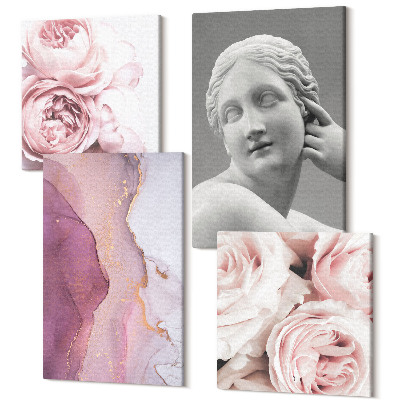 Sada obrazov kvadryptych Romantická pivónia socha abstraktnej ženy